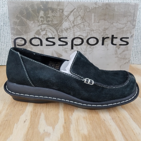 NEW Passports Leather Loafers Black Slip on Shoes - Picture 9 of 11
